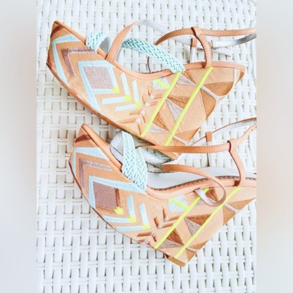 Vintage Sam Edelman Wedge Platform Mozaic Strappy Sandals - Picture 6 of 14